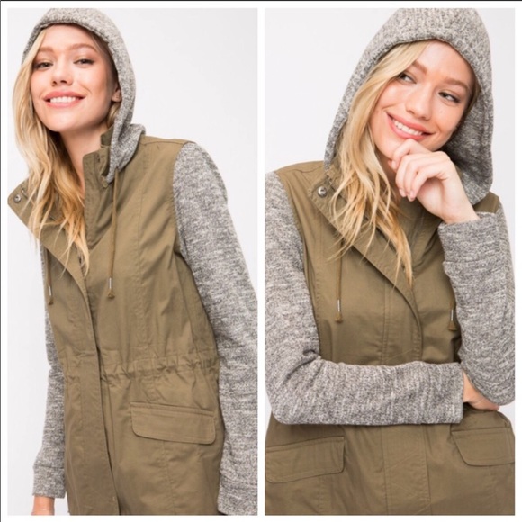 Olive & Grey Hooded Jacket - Picture 2 of 3